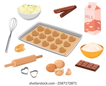 set of Ingredients for baking cookies. Cartoon vector illustration 