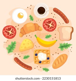conjunto de ingredientes desayuno delicioso