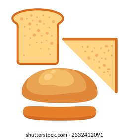Set of ingredients for burger and sandwich. Sliced veggies, bun, cutlet, sauce. Vector illustration cartoon flat icon collection isolated on white
