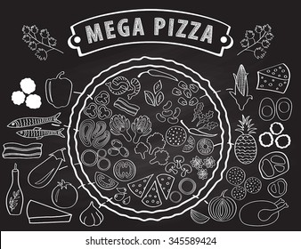 Set of ingredients for pizza consists more than 30 elements for menu and design element. EPS 10.