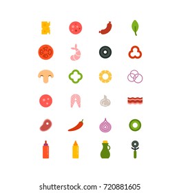 Set of ingredients for pizza. Flat icons on white background.