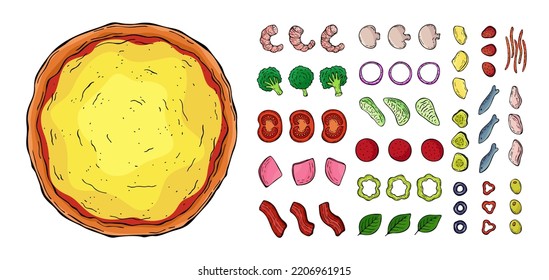 Set of ingredients for pizza isolated on white background