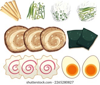 Set of ingredients for ramen illustration