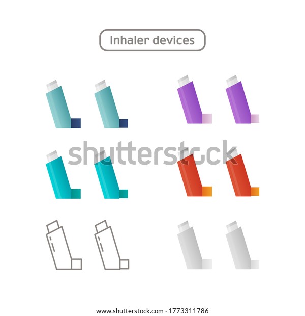 Set of Inhaler Devices Icon in Color and in Line Isolated on White ...