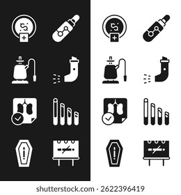 Definir Inalador, Hookah, Parar de fumar, economia de dinheiro, Cigarro eletrônico, Diagnóstico de raios-x dos pulmões, Fumar, Não e Morte do ícone. Vetor