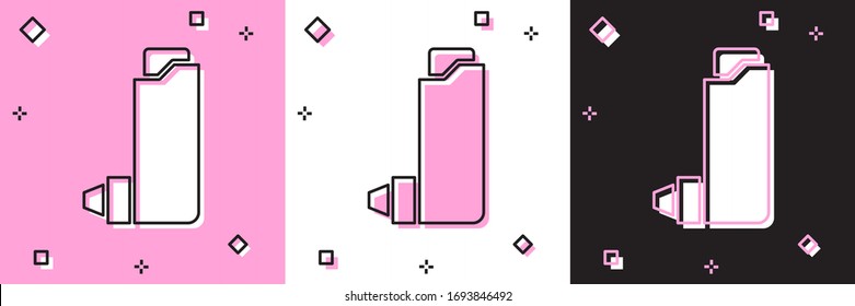 Set Inhaler icon isolated on pink and white, black background. Breather for cough relief, inhalation, allergic patient. Vector Illustration