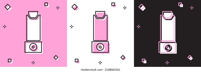 Set Inhalator Symbol einzeln auf rosafarbenem, weißem, schwarzem Hintergrund. Atem zur Linderung des Hustens, Inhalation, allergischer Patient. Vektorgrafik