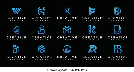 Set of initial abstract a-z.monogram logo designs, icons for luxury business, simple and random.