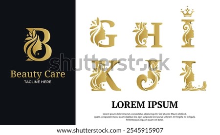 Set of initial G-L and s luxury beauty with queen woman face logo design vector inspiration.