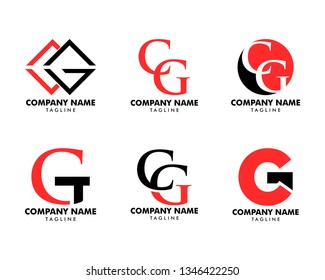 Set of Initial illustration of letter cg vector logo