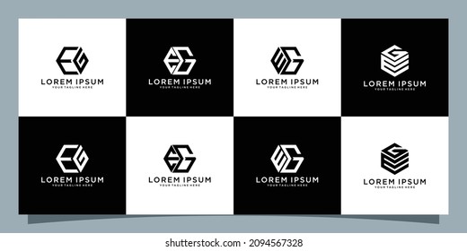 Set of initial letter EG abstract vector logo design template. creative typographic concept icon Premium Vector
