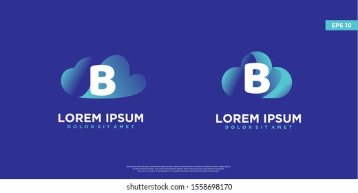 set of initial letter b cloud logo isolated on blue. modern icon, template design