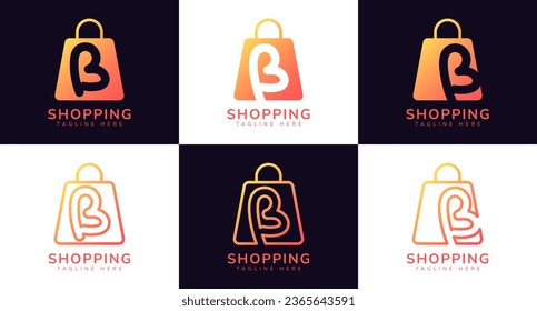 Set of initial letter B shop logo. This logo combines letters and shopping bag using bright gradation colors. Perfect for shops, ecommerce, sales, web store elements and companies related to commerce.