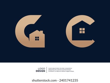 Set of initial letter C building logo design.