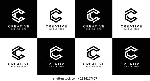 Satz des Anfangsbuchstaben C-Hexagon-abstrakte Logo-Vorlage