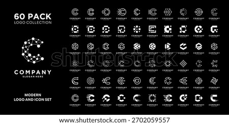 Set of initial letter C logo design inspiration. Geometric abstract logo icon vector isolated on black background.
