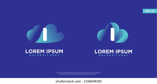 set of initial letter i cloud logo isolated on blue. modern icon, template design