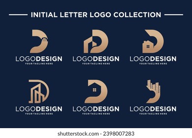 Set of initial letter D logo design real estate concept. Letter D building logo template.