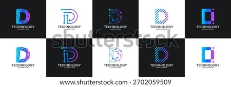 Set of initial letter D technology circuit connection digital data network logo design inspiration.
