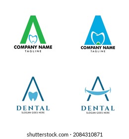 Set of Initial Letter A Dental Logo Design Template