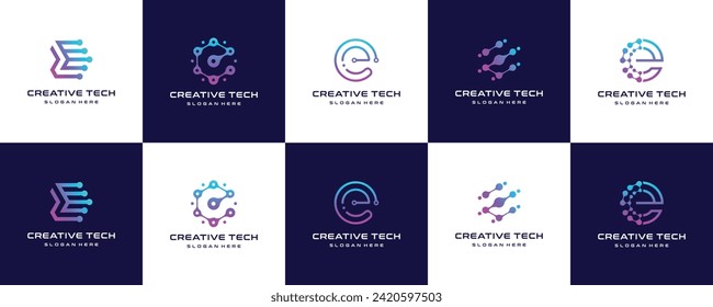 set of initial letter E technology logo design