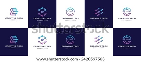 set of initial letter E technology logo design