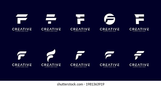 Conjunto de la letra inicial de la plantilla de diseño del logotipo F. iconos para negocios de lujo, elegante, sencillo