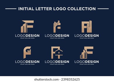 Set of initial letter F logo design real estate concept. Letter F building logo template.