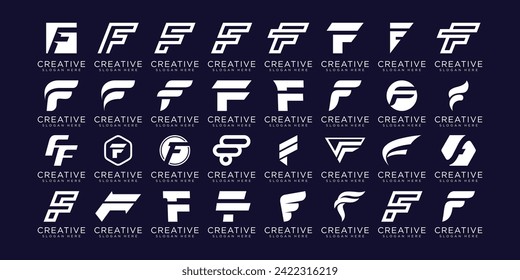 Conjunto de la letra inicial de la plantilla de diseño del logotipo F. iconos para negocios de lujo, elegante, sencillo