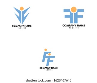 Set of Initial Letter FF Logo with People Design Vector