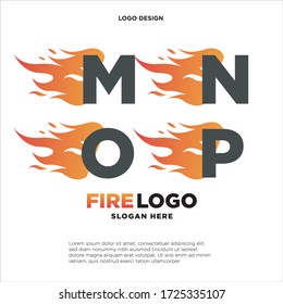 set initial letter fire logo vector orange color