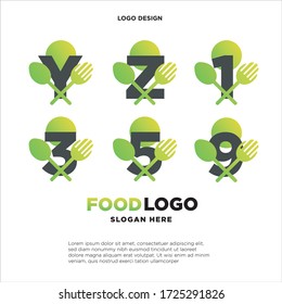 set initial letter food logo vector green color