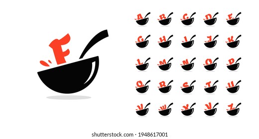 Set Initial letter food Logo Design Template. Illustration vector graphic. Design concept bowl and spoon With letter symbol. Perfect for cafe, restaurant, cooking business