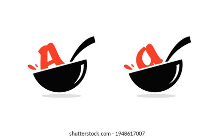 Set Initial A letter food Logo Design Template. Illustration vector graphic. Design concept bowl and spoon With letter symbol. Perfect for cafe, restaurant, cooking business