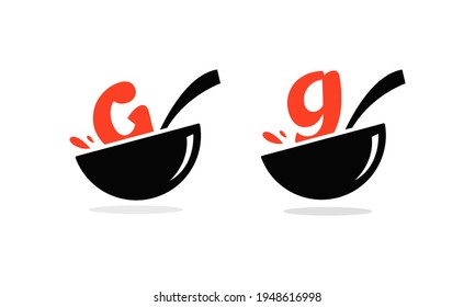 Set Initial letter G food Logo Design Template. Illustration vector graphic. Design concept bowl and spoon With letter symbol. Perfect for cafe, restaurant, cooking business