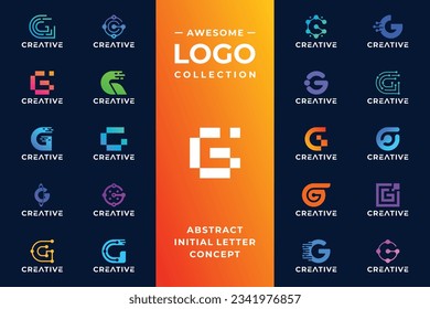 Set of initial letter G logo design. digital, connection technology concept