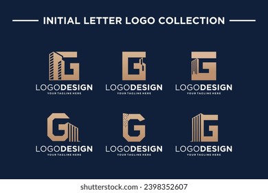 Set of initial letter G logo design real estate concept. Letter G building logo template.
