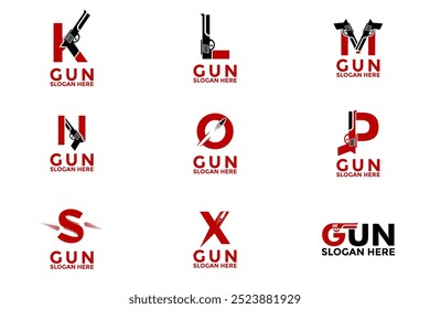 Conjunto de Vector de diseño de logotipo de pistola de letra inicial, colecciones de icono de Vector de logotipo de carta creativa y pistola