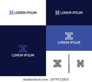 Set of initial letter H and C C logo template isolated on blue and white background
