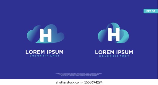 set of initial letter h cloud logo isolated on blue. modern icon, template design