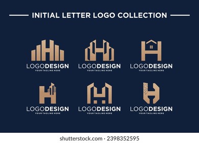 Conjunto de letras iniciales del concepto de diseño del logotipo H inmobiliaria. Plantilla de logotipo de construcción de letras H