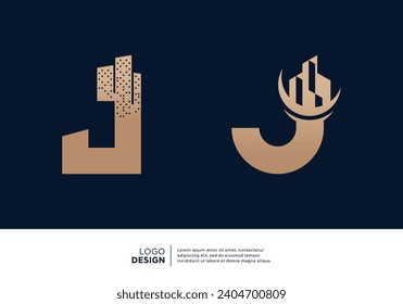 Set of initial letter J building logo design.