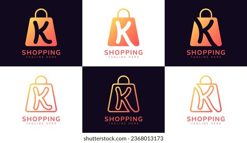 Set of initial letter K shop logo. This logo combines letters and shopping bag using bright gradation colors. Perfect for shops, ecommerce, sales, web store elements and companies related to commerce.