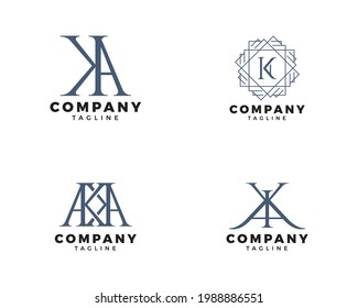 Set of Initial Letter KA Logo Design Template