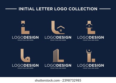 Set of initial letter L logo design real estate concept. Letter L building logo template