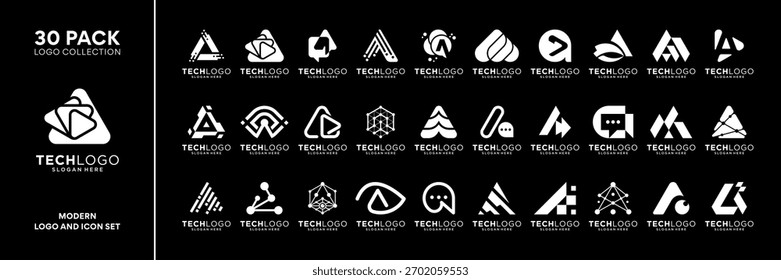 Satz von Anfangsbuchstaben A Logo Design Inspiration. Geometrischer abstrakter Logo-Icon-Vektor einzeln auf schwarzem Hintergrund.