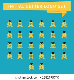 Set initial letter logo with graduation cap vector