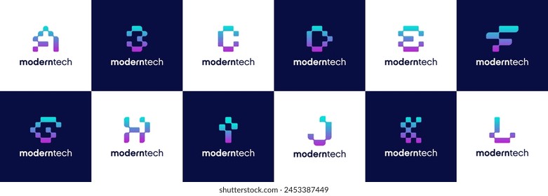 set of initial letter logo templates. icons for business technology