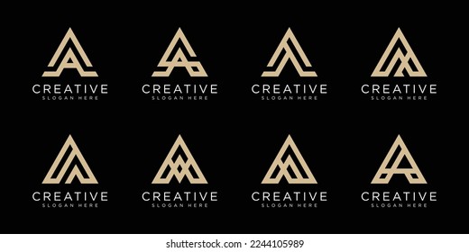 SET OF initial letter A logo vector mono line