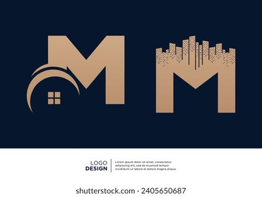 Conjunto de letras iniciales del diseño del logotipo del edificio M.